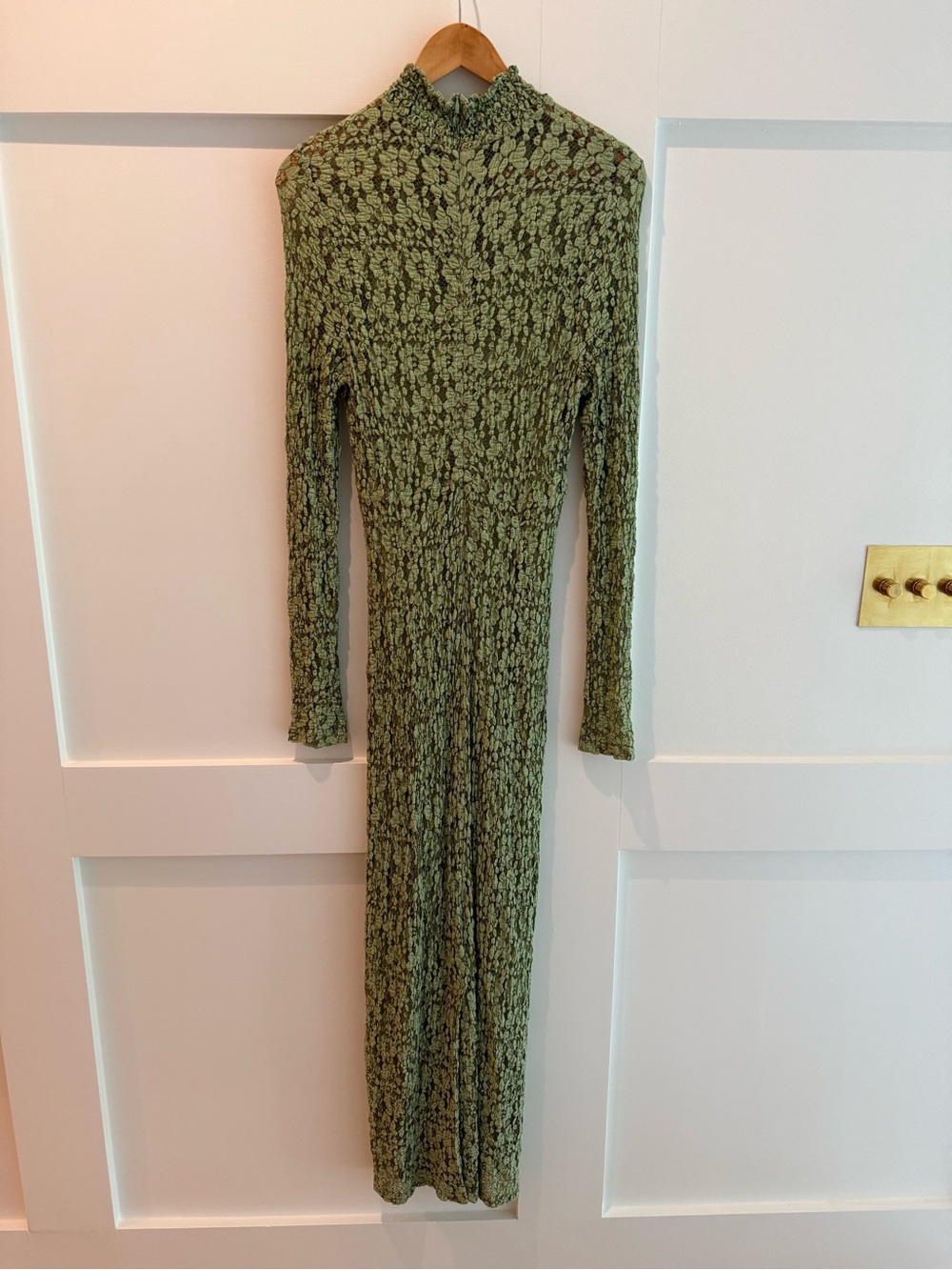 Alexis Sage Green Lace Long-Sleeve High-Neck Maxi Dress- size medium - Picture 4 of 13